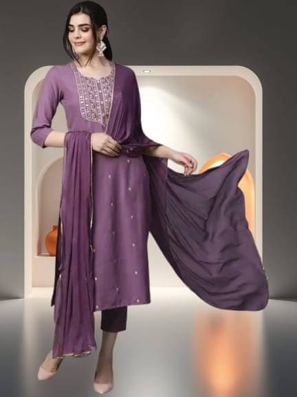     			TEXPA FASHION Women Rayon Embroidered A-line Kurti With Pants ( Lavendar )