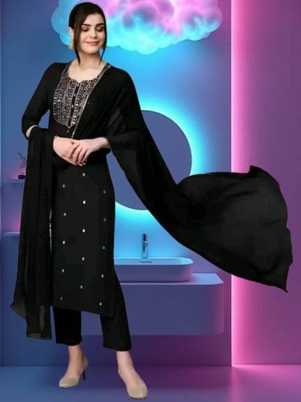     			TEXPA FASHION Women Rayon Embroidered A-line Kurti With Pants ( Black )