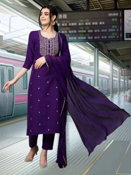     			TEXPA FASHION Women Rayon Embroidered A-line Kurti With Pants ( Purple )