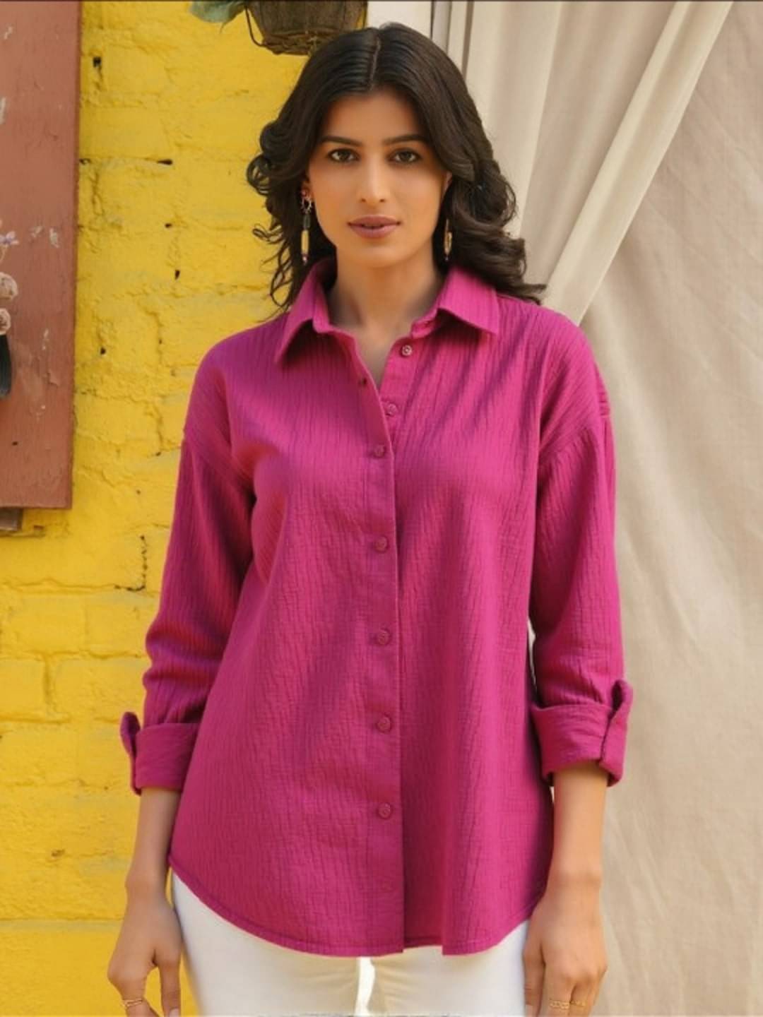 THECLASSICTOGS Women Solid Poly Crepe Shirt ( Pink ) THECLASSICTOGS Women Solid Poly Crepe Shirt ( Pink )