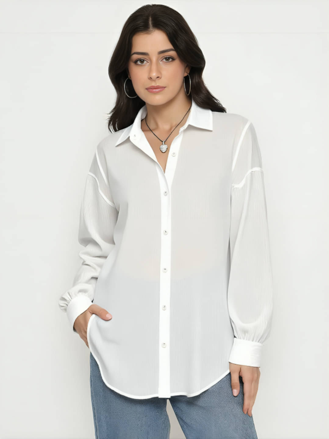 THECLASSICTOGS Women Solid Poly Crepe Shirt ( White ) THECLASSICTOGS Women Solid Poly Crepe Shirt ( White )