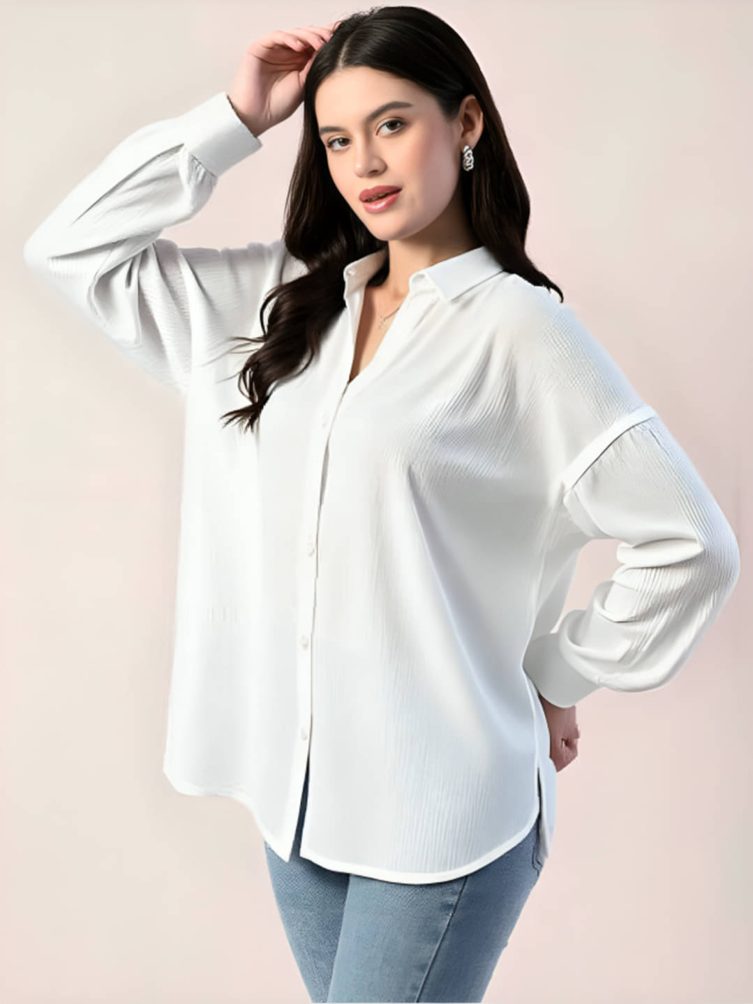 THECLASSICTOGS Women Solid Poly Crepe Shirt ( White ) THECLASSICTOGS Women Solid Poly Crepe Shirt ( White )