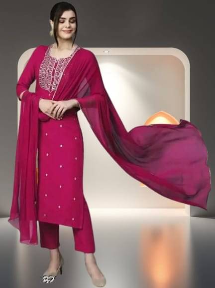     			TRIONZA Women Rayon Embroidered A-line Kurti With Pants ( Pink )