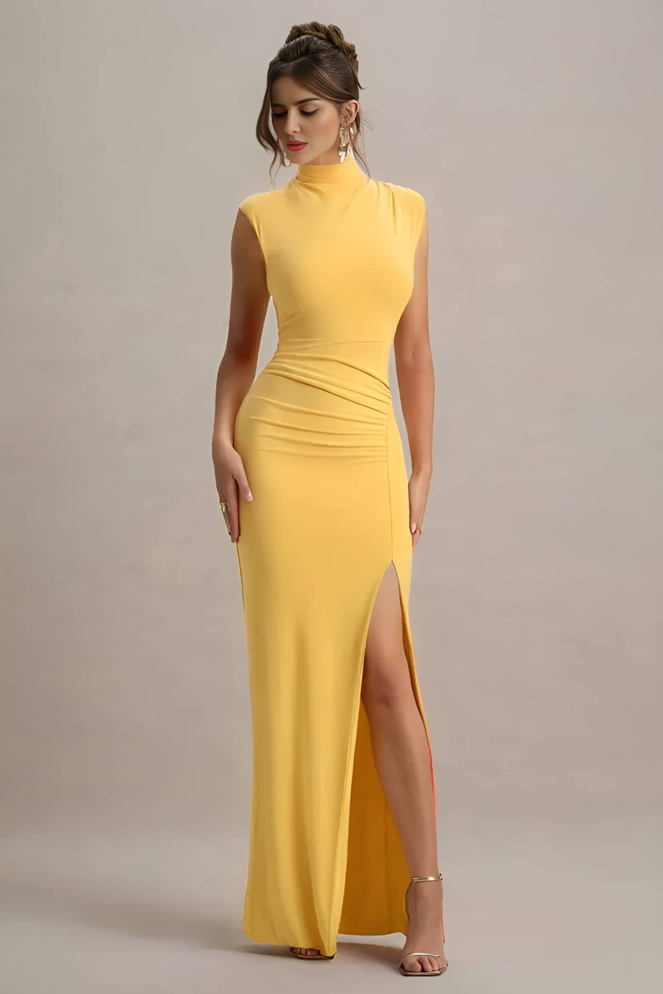 Traquila Women Lycra Solid Bodycon Dress ( Yellow )