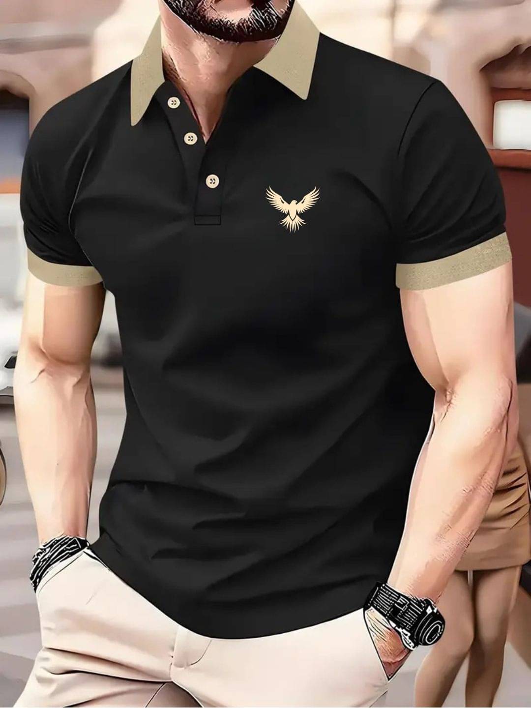     			TrendsTalk Men Cotton Blend Regular Fit Solid Polo T Shirt ( Black )