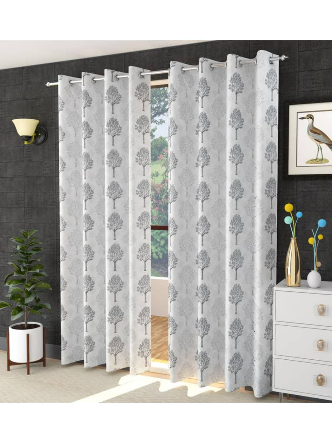 UrbanArts Floral Room Darkening Eyelet Curtain 7 ft ( Pack of 1 ) - Grey UrbanArts Floral Room Darkening Eyelet Curtain 7 ft ( Pack of 1 ) - Grey