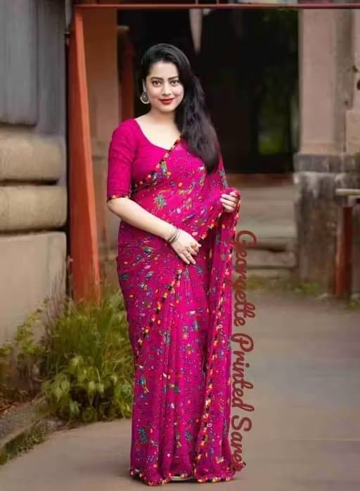 V FANCY Georgette Printed Bandhani Sarees With Stitched Blouse ( Pink ) V FANCY Georgette Printed Bandhani Sarees With Stitched Blouse ( Pink )
