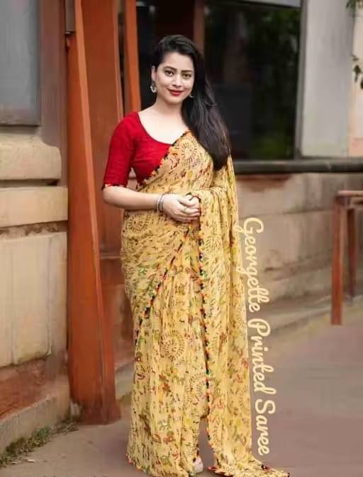 V FANCY Georgette Printed Bandhani Sarees With Stitched Blouse ( Cream ) V FANCY Georgette Printed Bandhani Sarees With Stitched Blouse ( Cream )