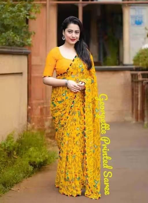     			V FANCY Georgette Printed Bandhani Sarees With Stitched Blouse ( Yellow )