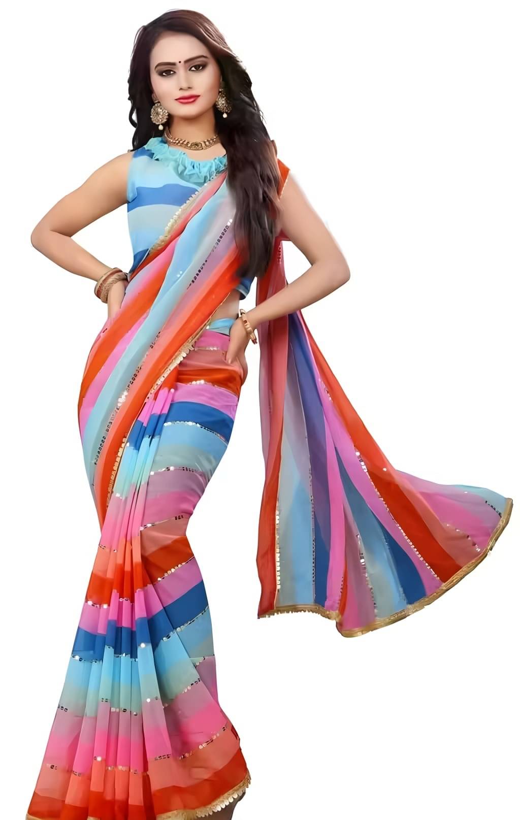 V FANCY Georgette Printed Leheriya Saree With Stitched Blouse ( Multicolor ) V FANCY Georgette Printed Leheriya Saree With Stitched Blouse ( Multicolor )