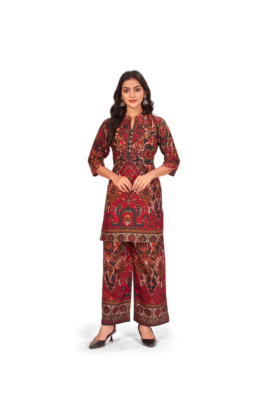 VANVAAM Women Printed Top With Palazzos Co-Ord Set ( Red )