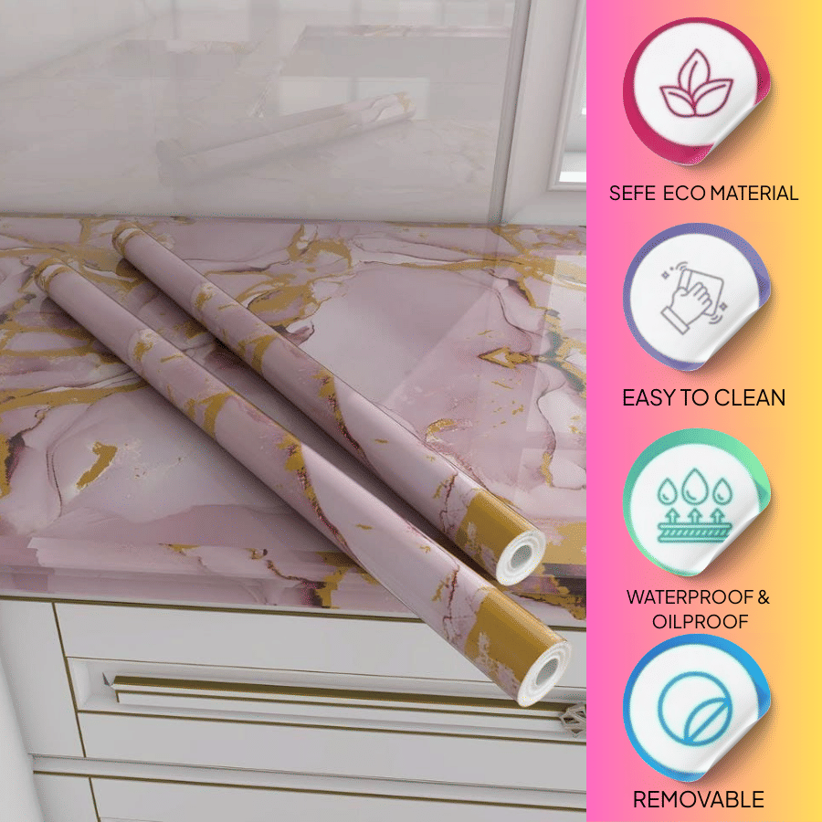 ZAPPYPOP  Pink Marble Wallpaper Roll | Self Adhesive Waterproof Oilproof Countertop Sticker | Vinyl Wallpaper (60 x 200 cm)(Pack of 3)     			ZAPPYPOP  Pink Marble Wallpaper Roll | Self Adhesive Waterproof Oilproof Countertop Sticker | Vinyl Wallpaper (60 x 200 cm)(Pack of 3)