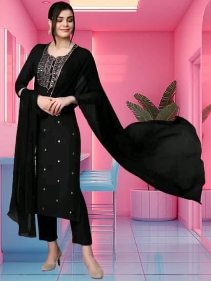     			Zorista Women Rayon Embroidered A-line Kurti With Pants ( Black )