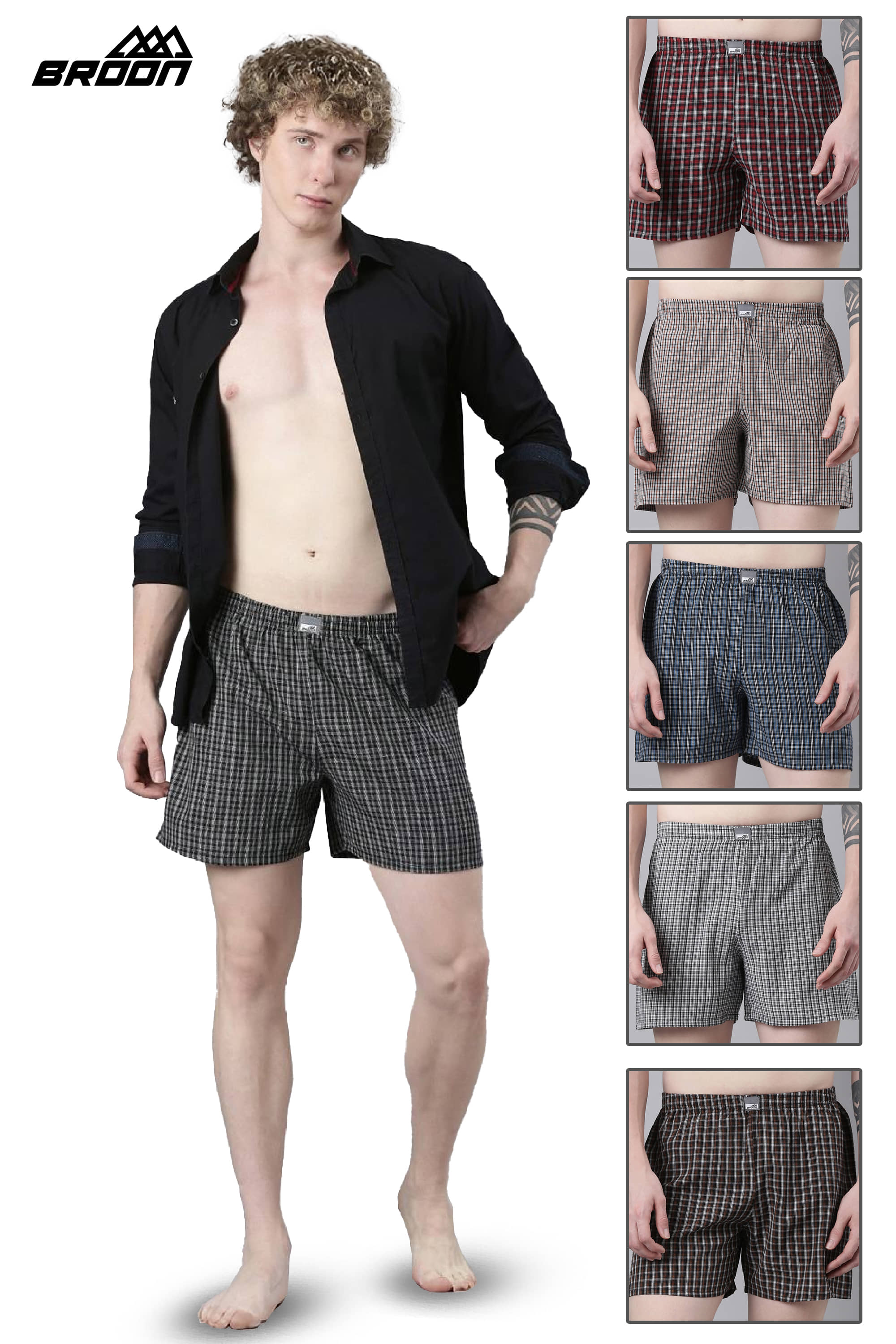 broon Pack of 6 Cotton Blend Boxers For Men's ( Multicolor )