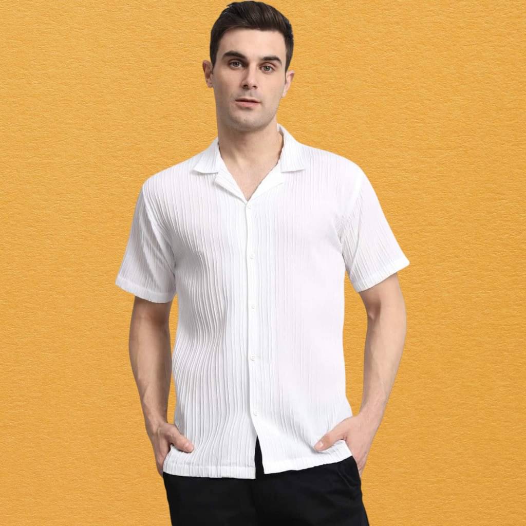     			indyanvastra Cotton Blend Relaxed Fit Solids Half Sleeves Men's Casual Shirt - White ( Pack of 1 )