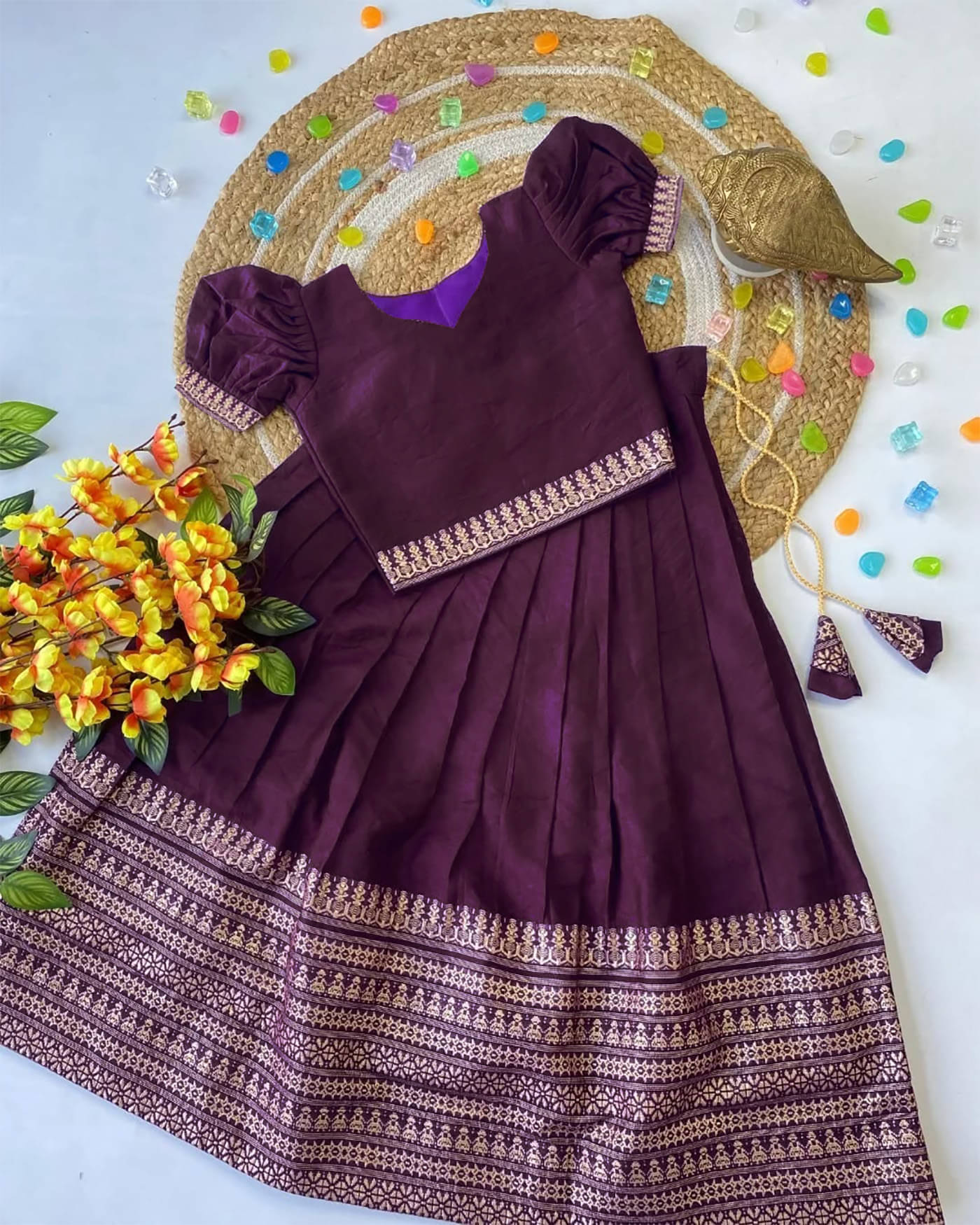     			kedar fab Jacquard Lehenga Choli Set For Girls ( Pack of 1 , Purple )