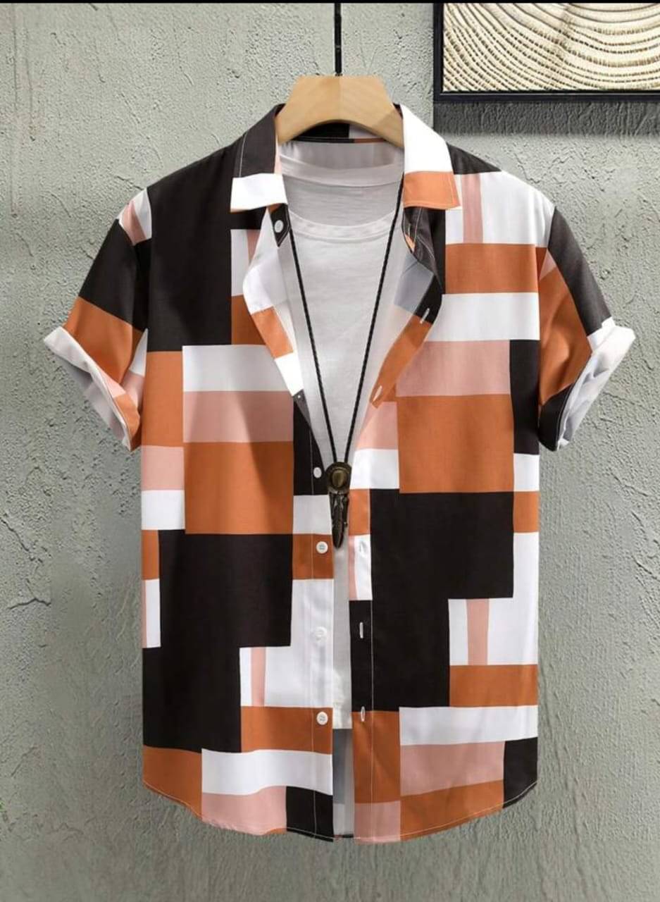 seventeenstitch Polyester Regular Fit Printed Half Sleeves Men's Casual Shirt - Orange ( Pack of 1 ) seventeenstitch Polyester Regular Fit Printed Half Sleeves Men's Casual Shirt - Orange ( Pack of 1 )