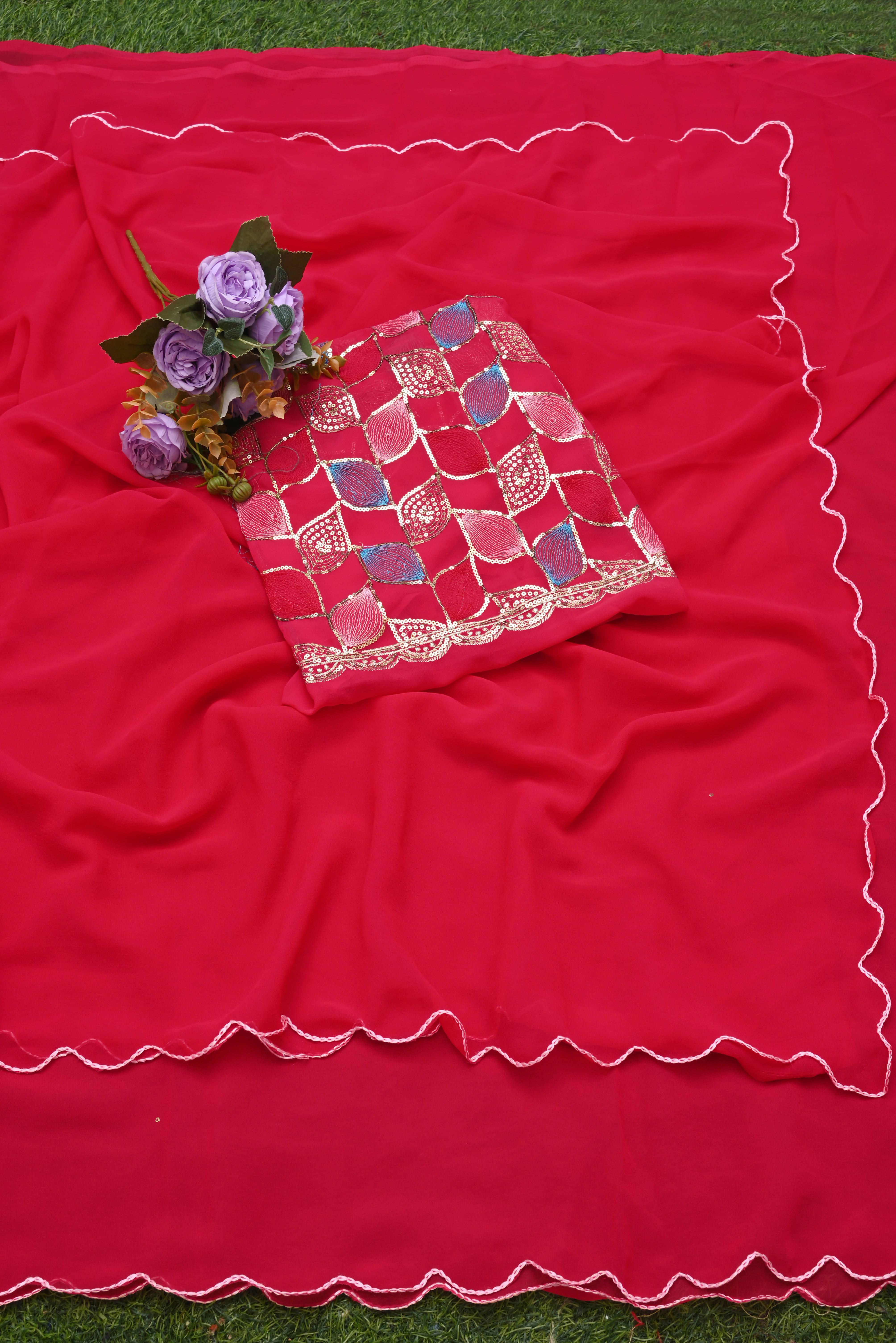 supalee Tex Georgette Solid Regular Saree With Unstitched Blouse Piece ( Multicolor )     			supalee Tex Georgette Solid Regular Saree With Unstitched Blouse Piece ( Multicolor )