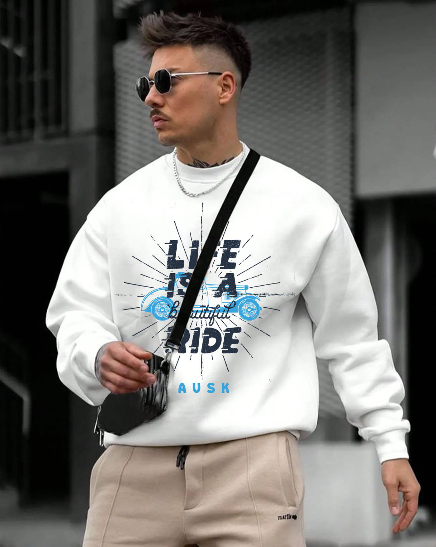     			AUSK Fleece Round Neck Men's Sweatshirt - White ( Pack of 1 )