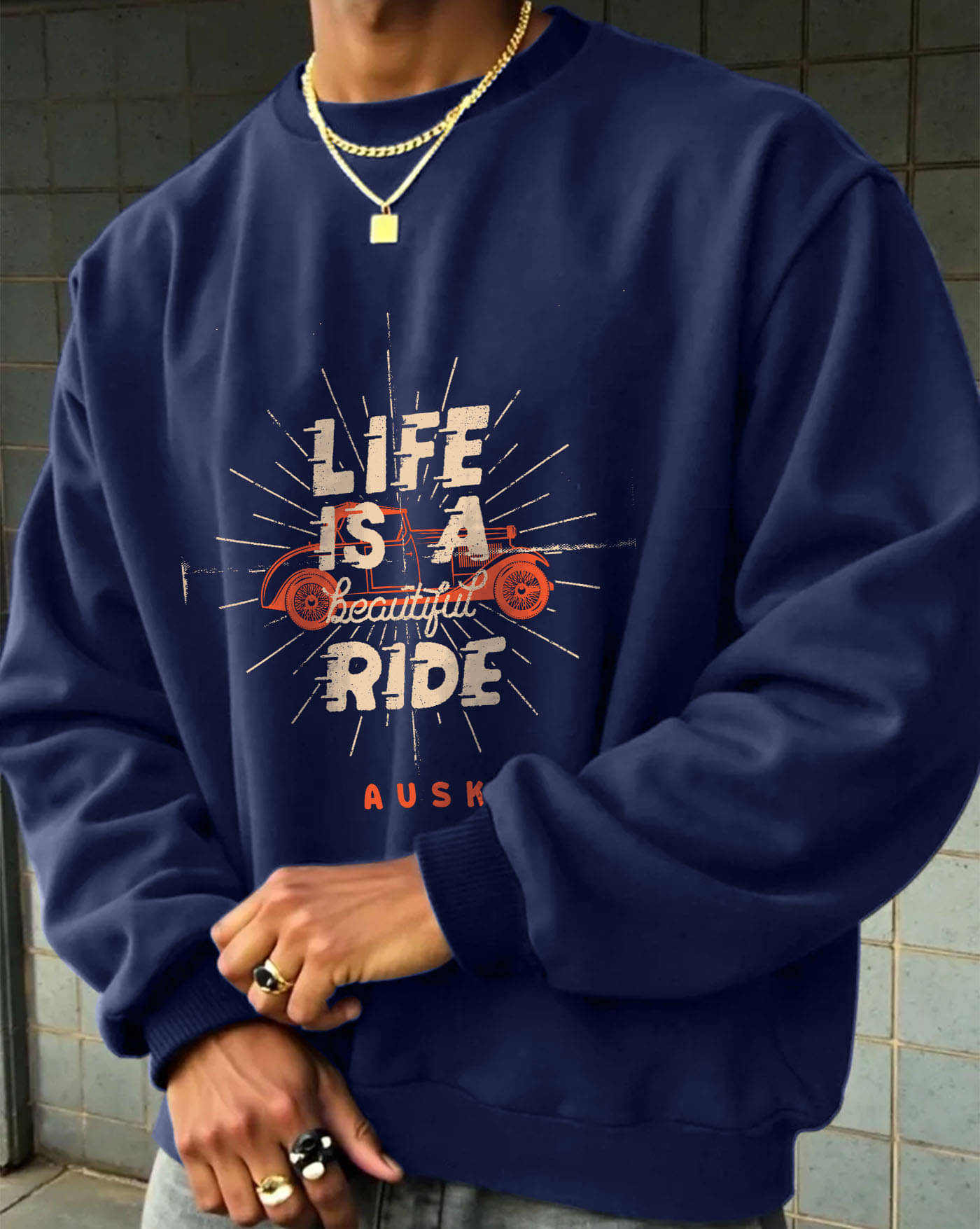     			AUSK Fleece Round Neck Men's Sweatshirt - Blue ( Pack of 1 )
