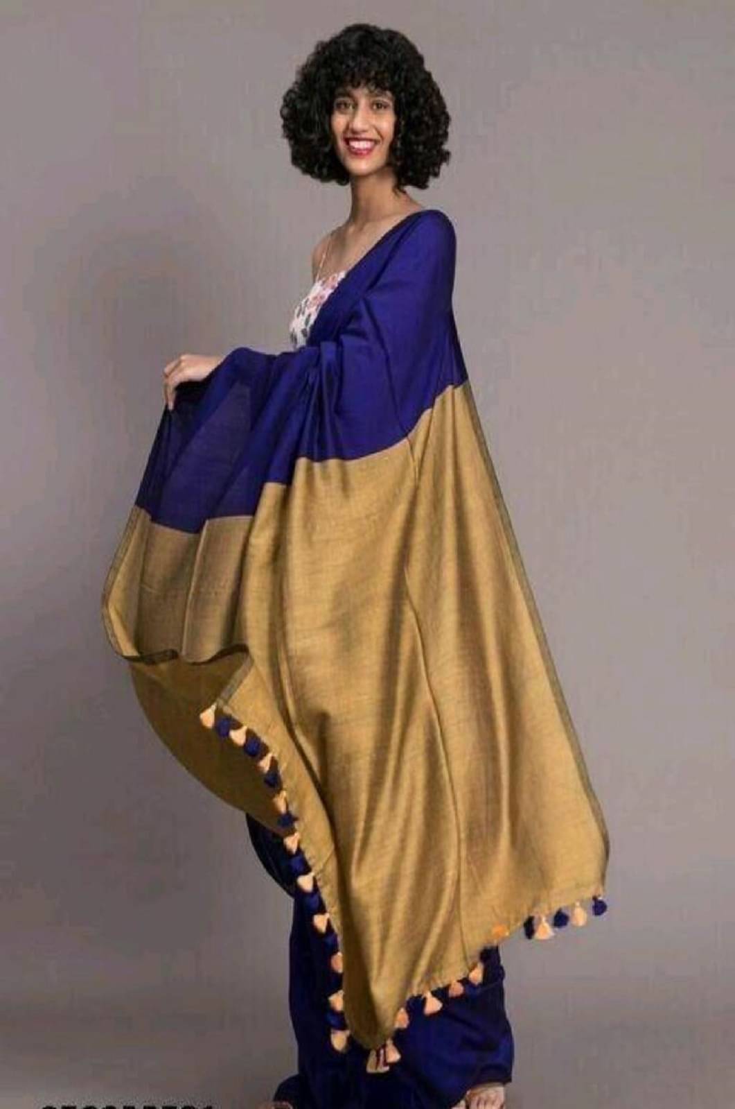     			BRYNBRIT Chanderi Self Design Chanderi saree With Unstitched Blouse Piece ( Blue,Indigo )