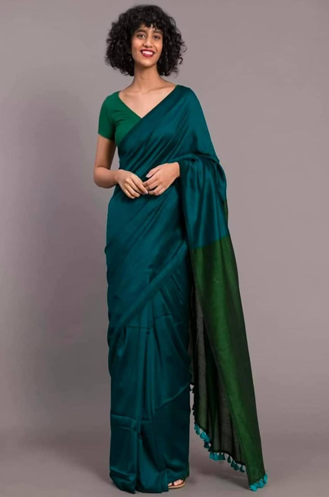 BRYNBRIT Chanderi Self Design Chanderi saree With Unstitched Blouse Piece ( Teal,Peach ) BRYNBRIT Chanderi Self Design Chanderi saree With Unstitched Blouse Piece ( Teal,Peach )