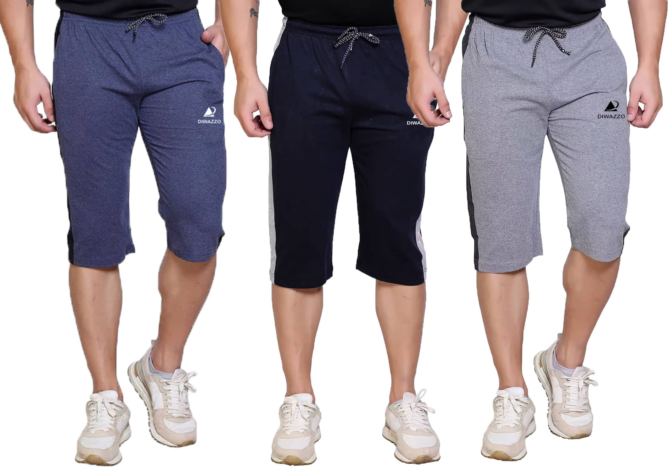 Diwazzo Multicolor Cotton Men's Three-Fourths ( Pack of 3 ) Diwazzo Multicolor Cotton Men's Three-Fourths ( Pack of 3 )