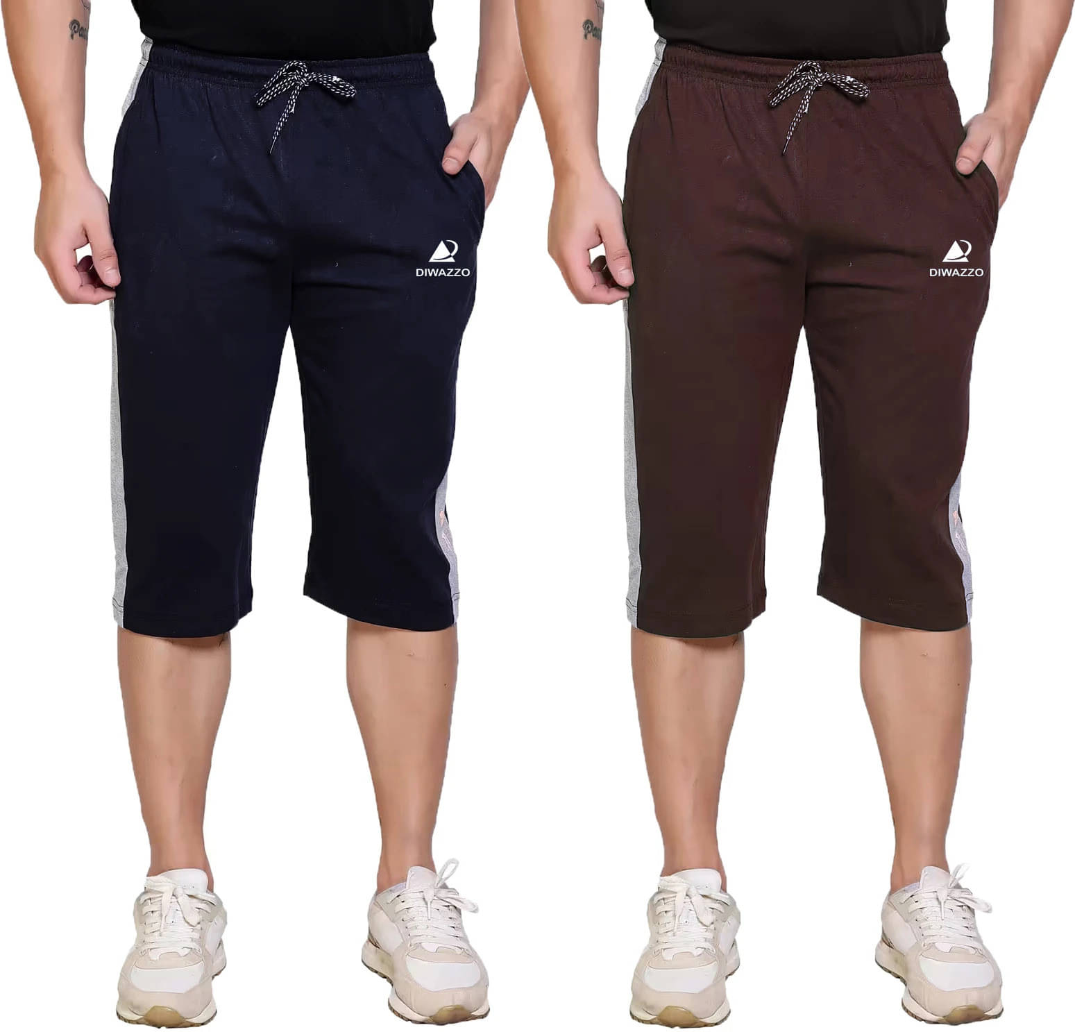     			Diwazzo Multicolor Cotton Men's Three-Fourths ( Pack of 2 )