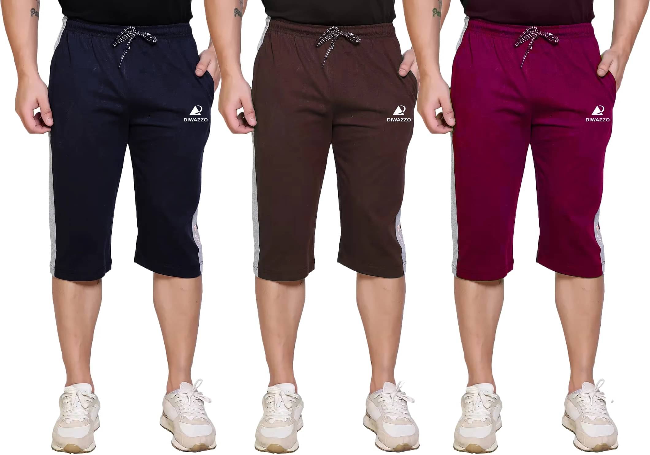     			Diwazzo Multicolor Cotton Men's Three-Fourths ( Pack of 3 )
