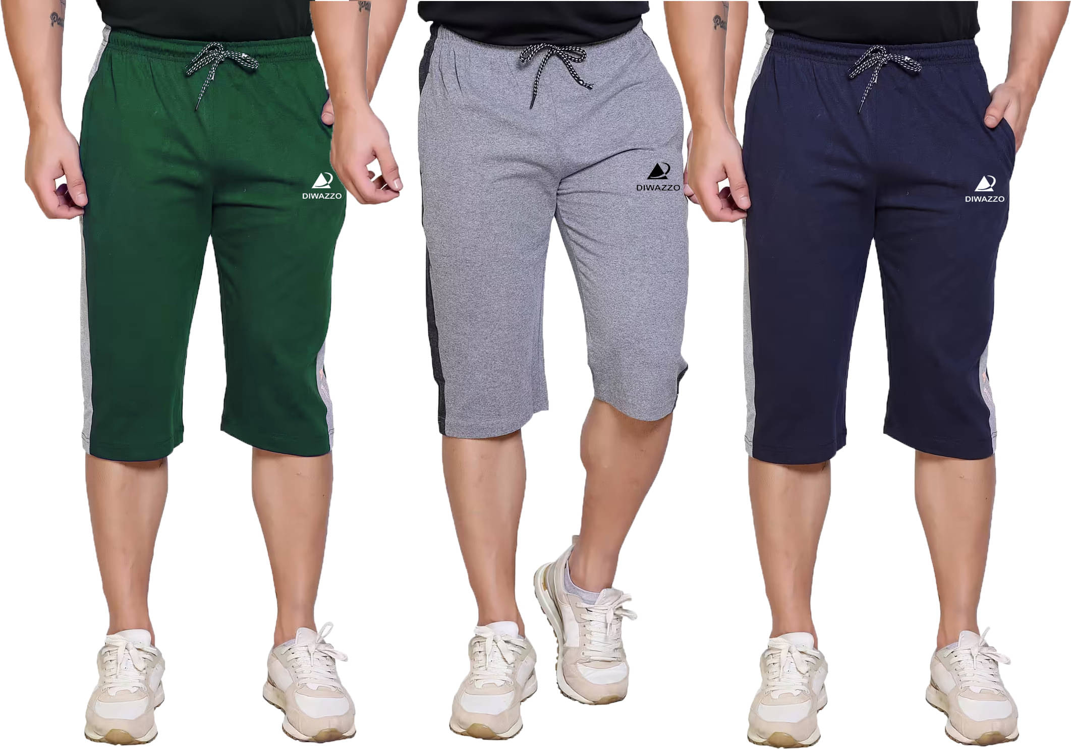     			Diwazzo Multicolor Cotton Men's Three-Fourths ( Pack of 3 )