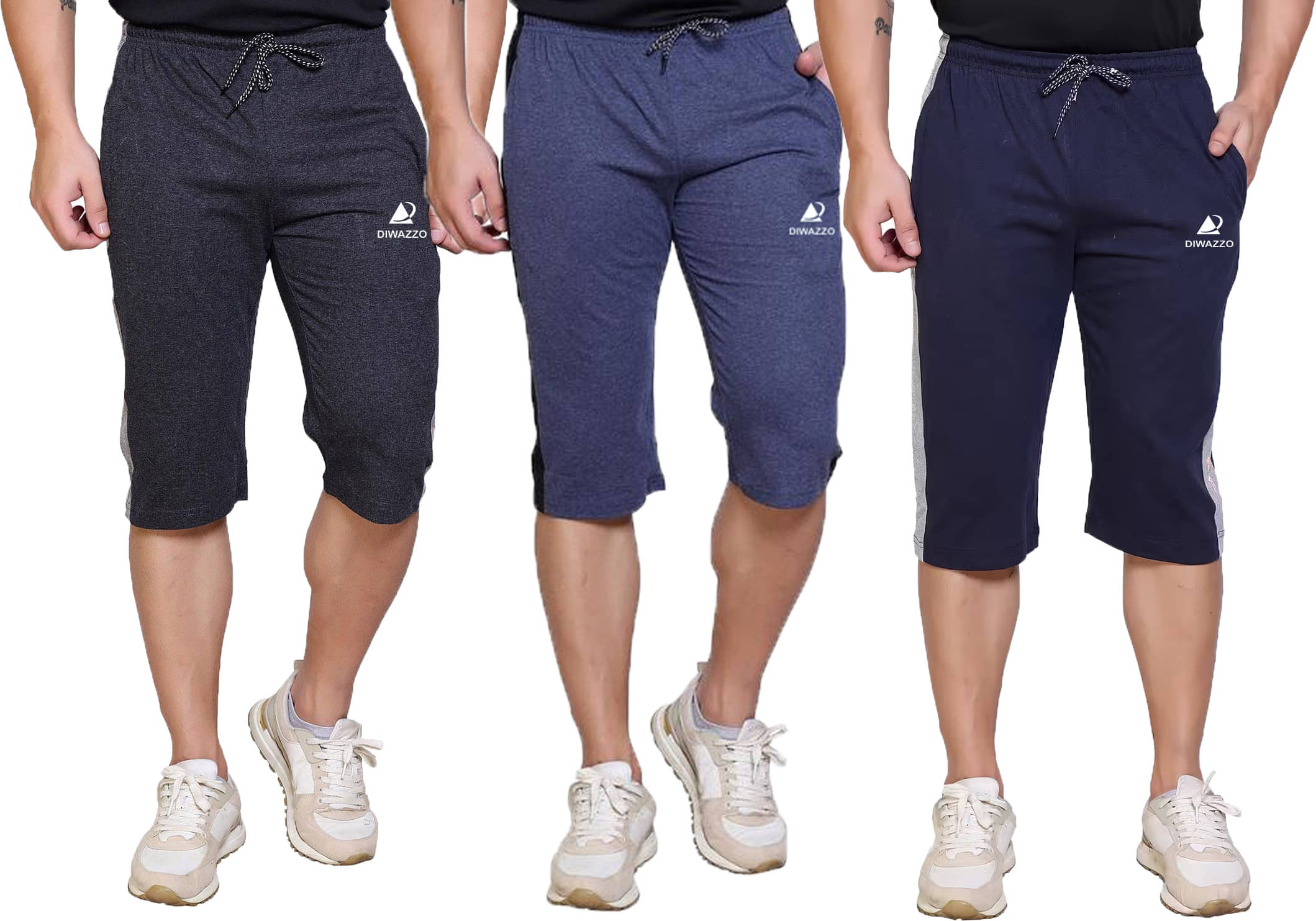 Diwazzo Multicolor Cotton Men's Three-Fourths ( Pack of 3 ) Diwazzo Multicolor Cotton Men's Three-Fourths ( Pack of 3 )