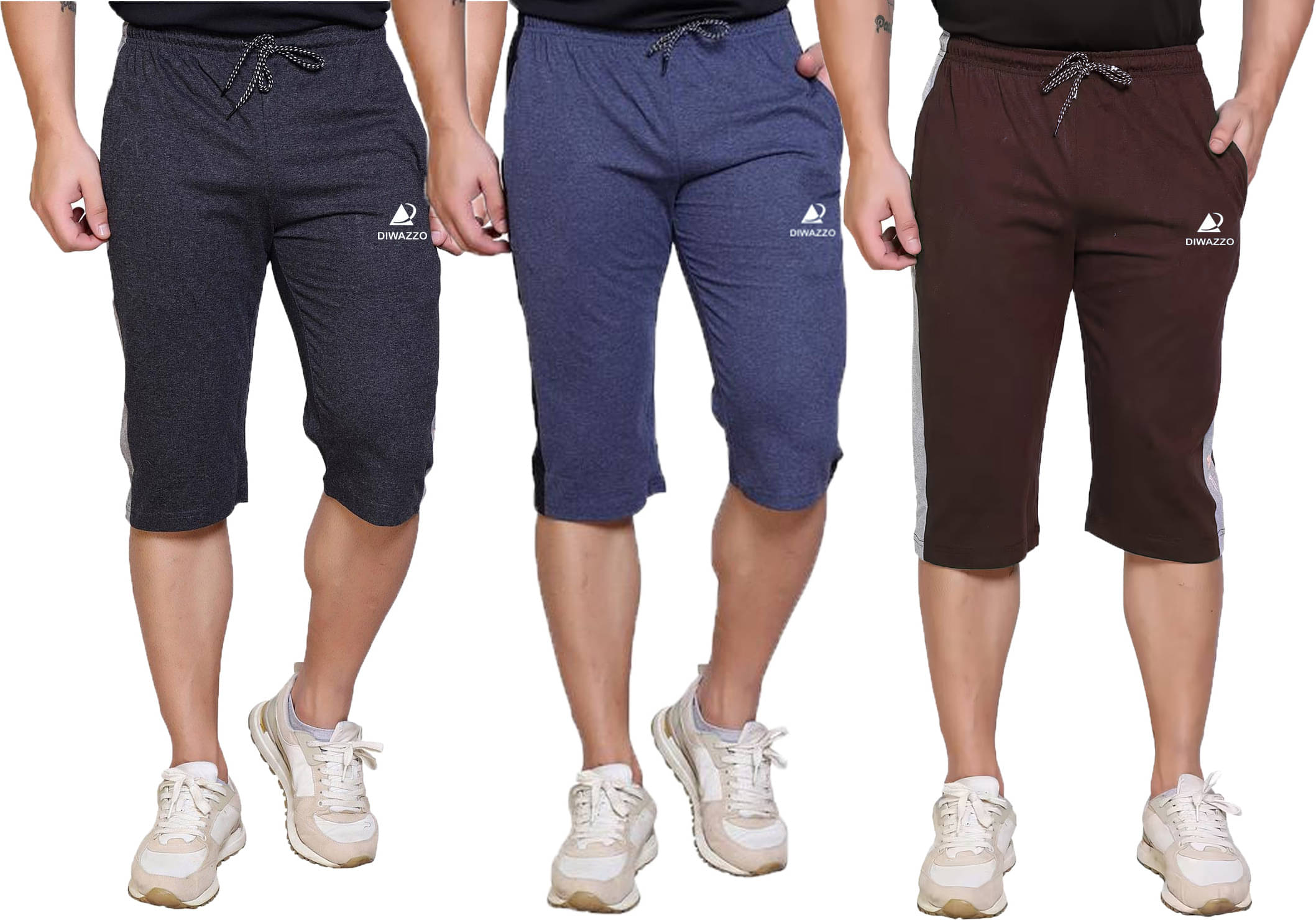     			Diwazzo Multicolor Cotton Men's Three-Fourths ( Pack of 3 )