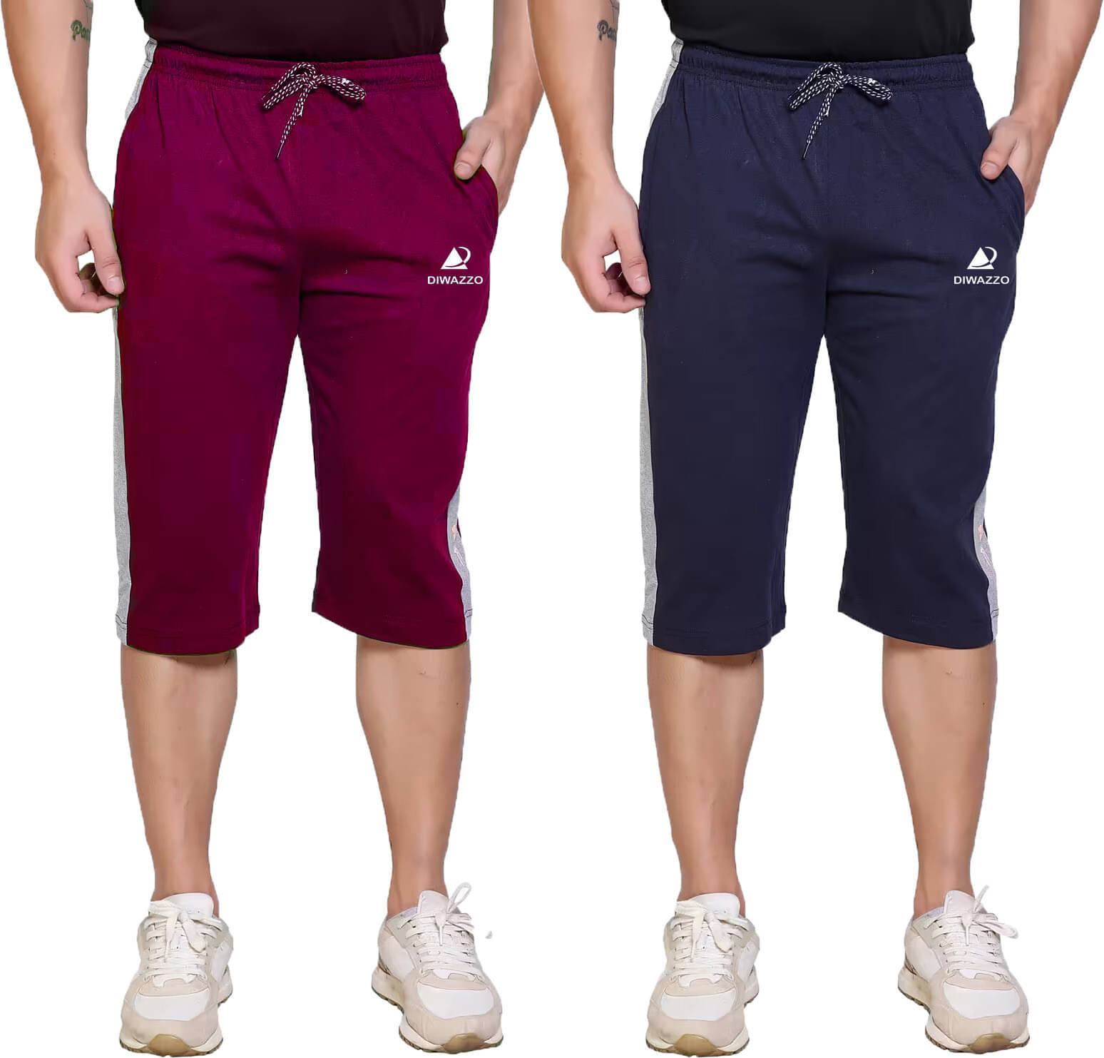     			Diwazzo Multicolor Cotton Men's Three-Fourths ( Pack of 2 )
