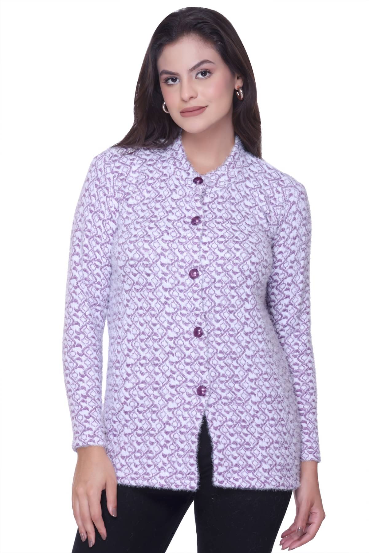FASHSTORE Acro Wool Round Neck Women's Buttoned Cardigans - Purple ( Pack of 1 ) FASHSTORE Acro Wool Round Neck Women's Buttoned Cardigans - Purple ( Pack of 1 )