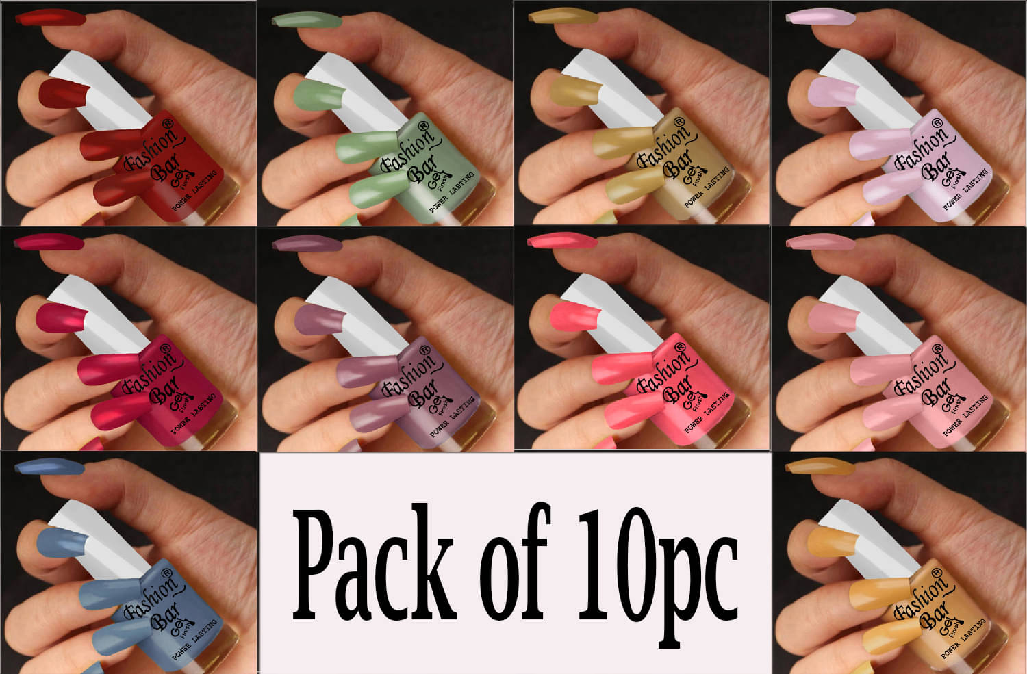     			Fashion Bar Multi Glossy Nail Polish 60 ( Pack of 10 )