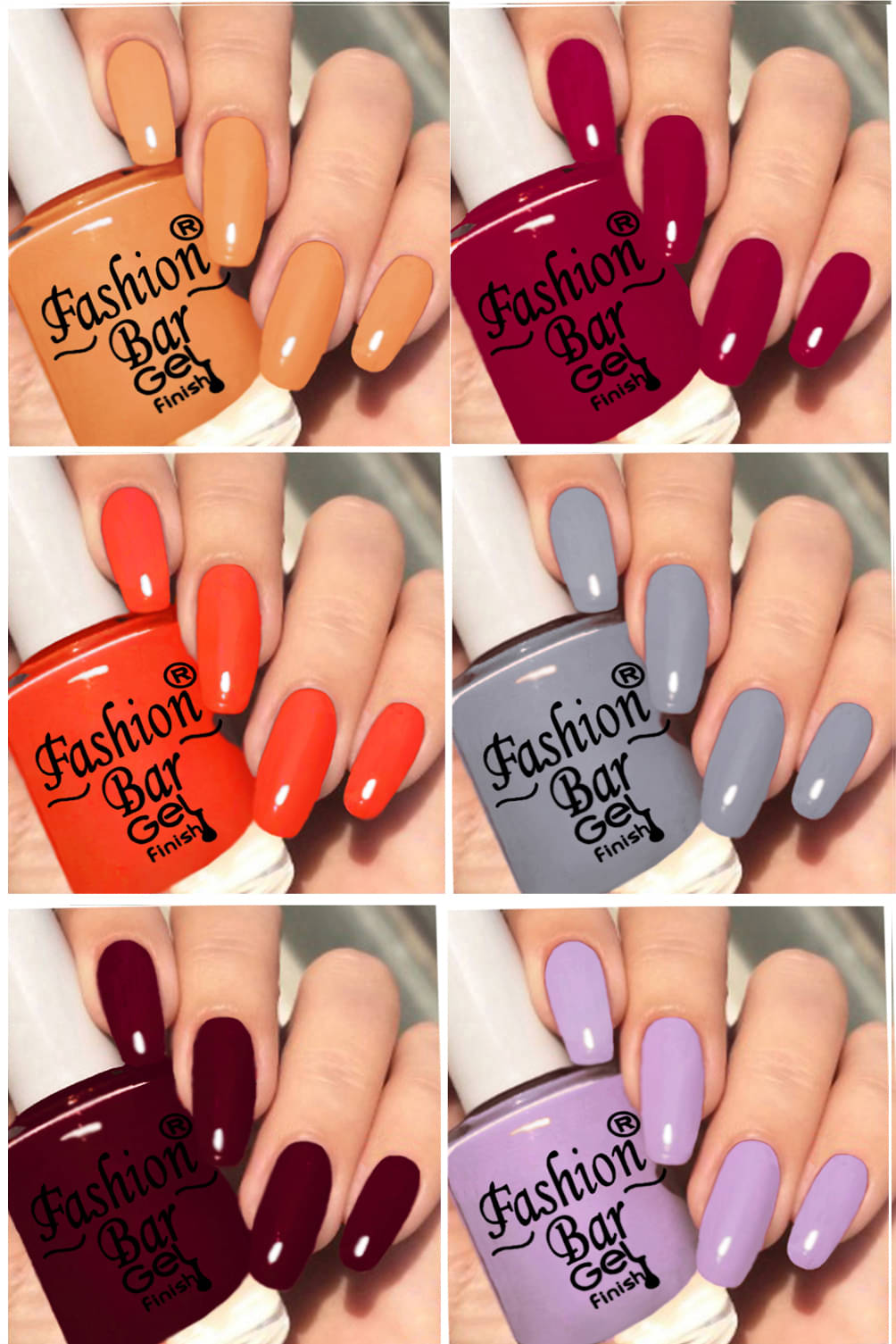     			Fashion Bar Multi Nail Polish 36 ( Pack of 6 )
