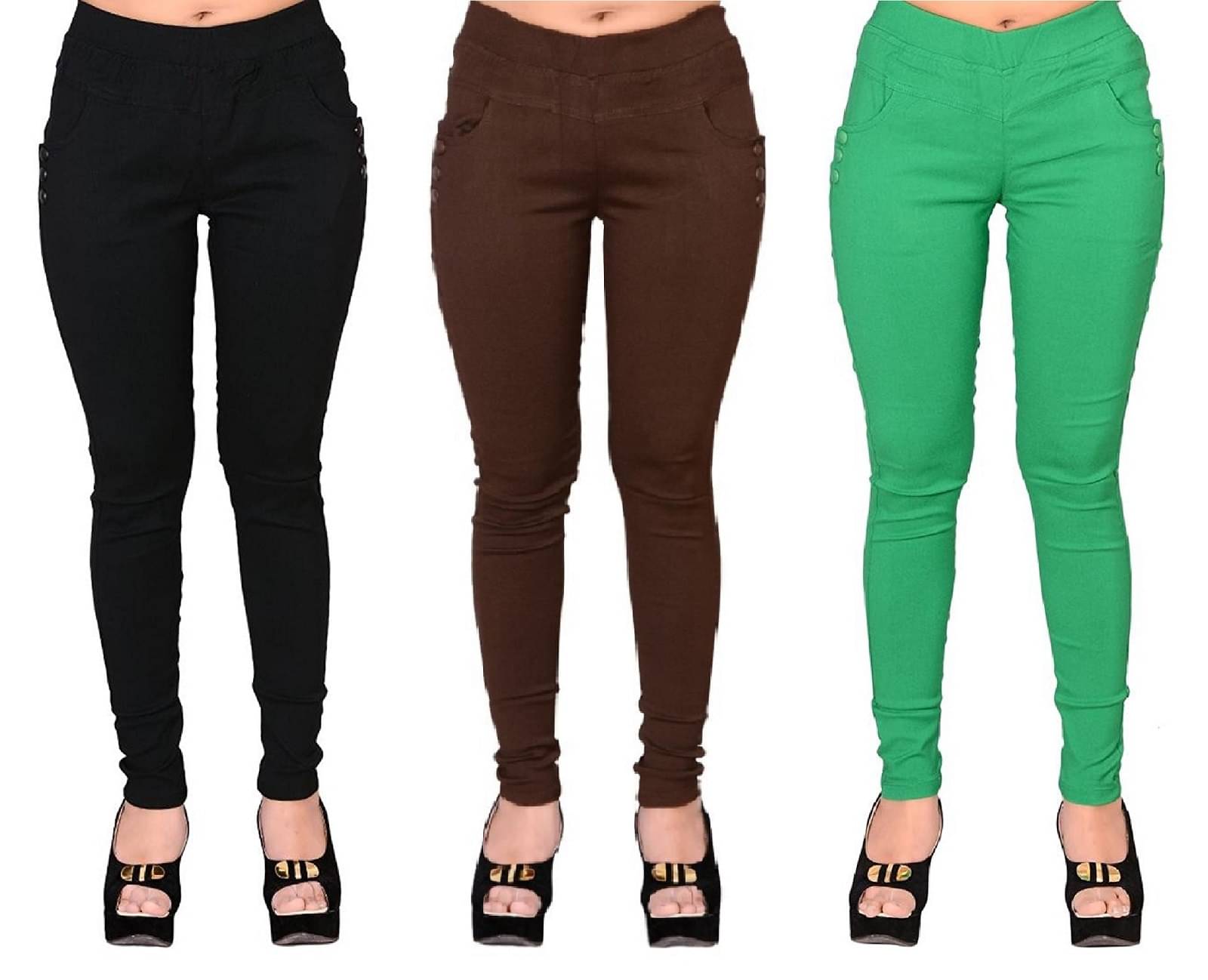     			FeelBlue Women Cotton Blend Skinny Fit Jegging ( Black,Brown,Green )