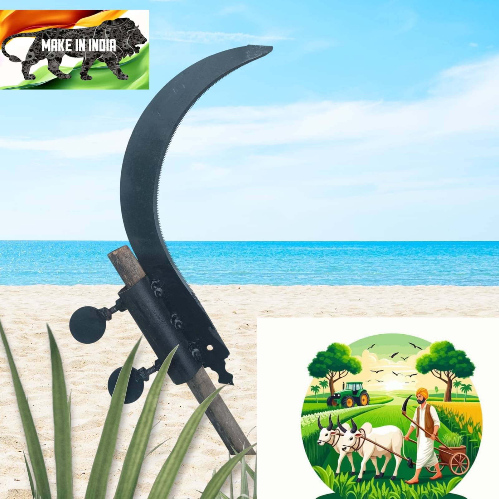     			Grass Sickle Cutter Head | Grass Sickle Cutter Head – Razor-Sharp & Durable for Effortless Cutting (Blade Only) den Sickle Tool with Adjustable Handle Clamps, Black Metal Blade, Traditional Design