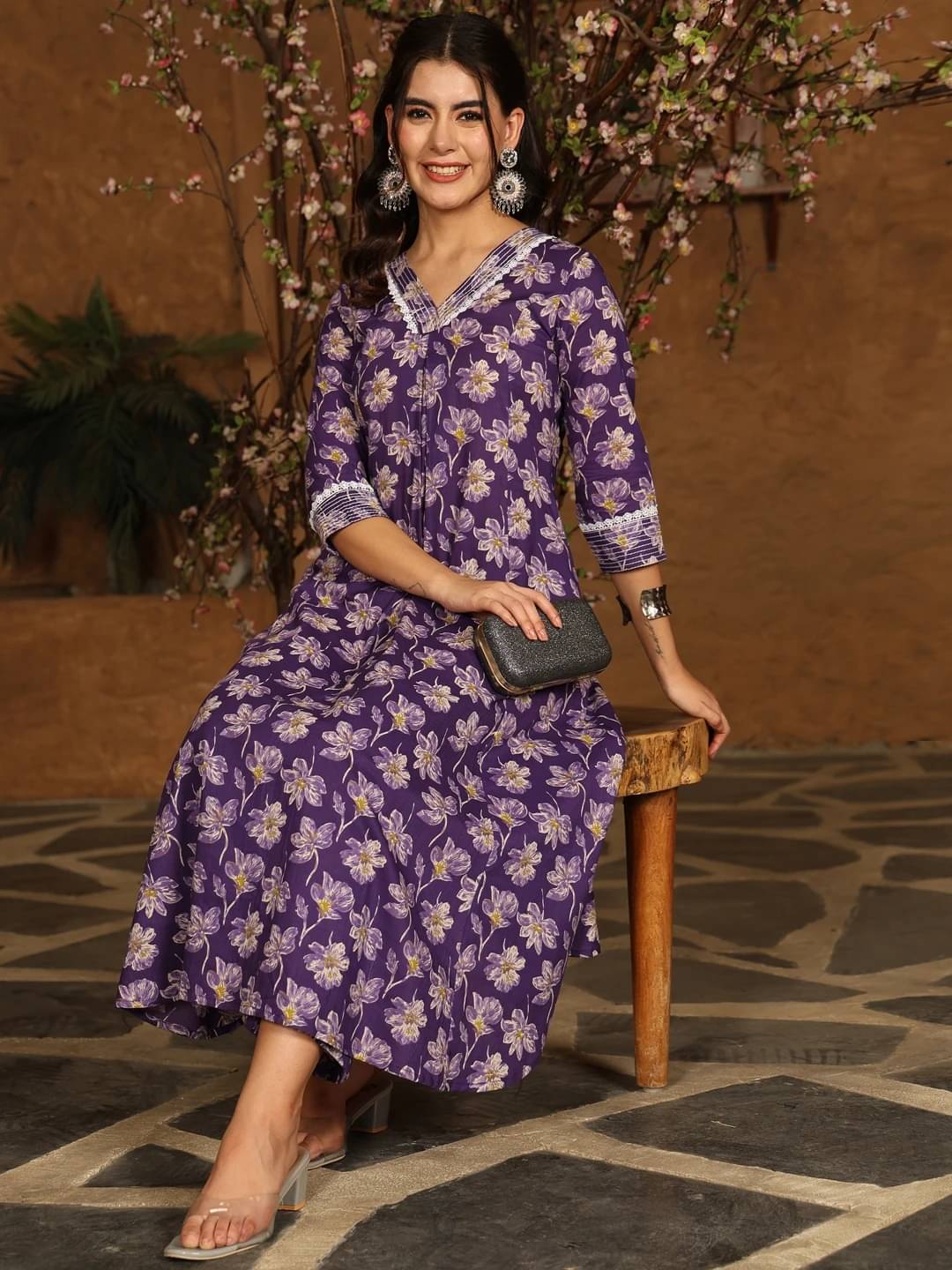 Gulmohar Jaipur Women Rayon Printed Flared Kurti With Palazzo ( Purple ) Gulmohar Jaipur Women Rayon Printed Flared Kurti With Palazzo ( Purple )