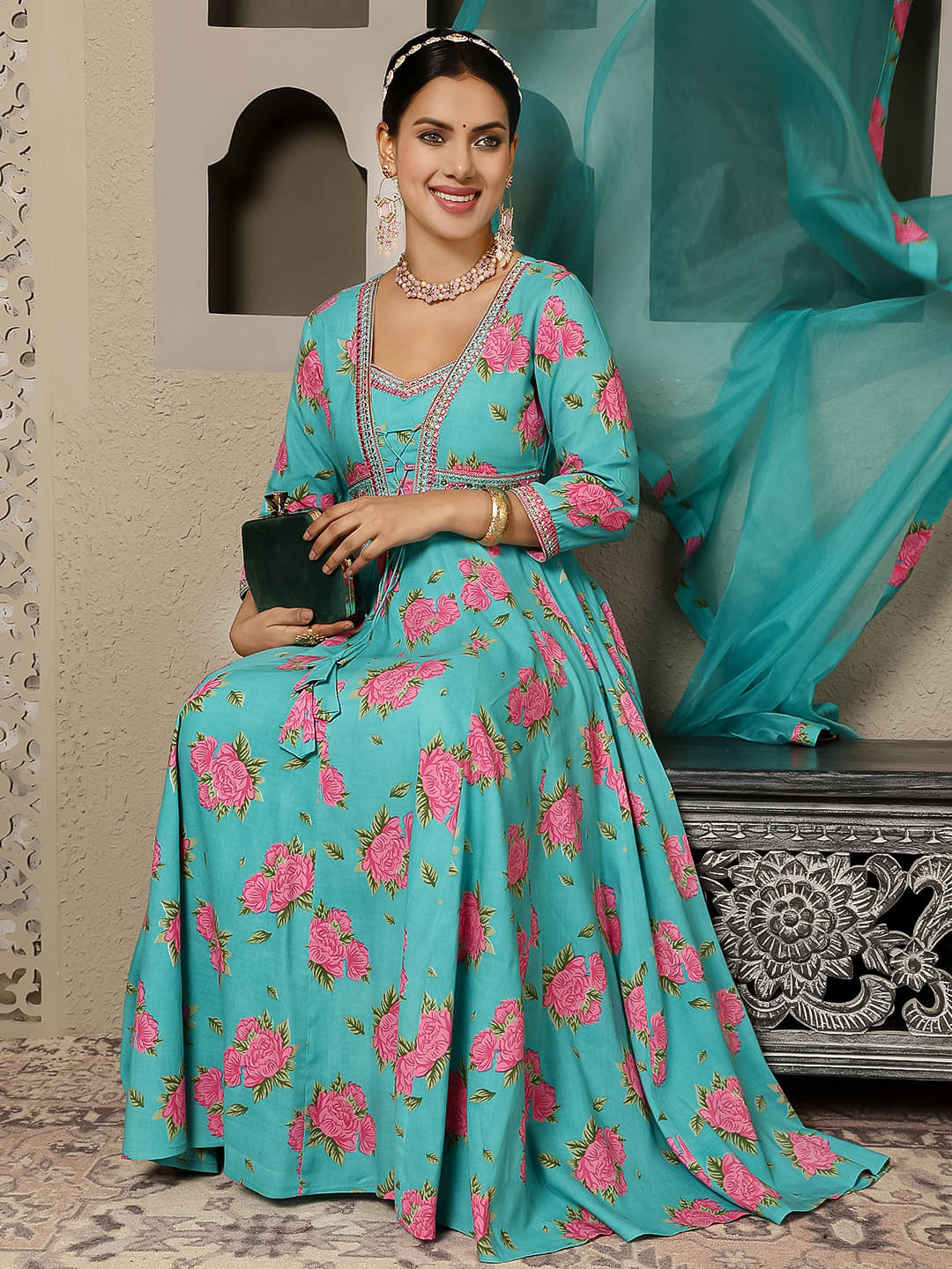 Gulmohar Jaipur Women Rayon Printed Flared Kurti With Palazzo ( Light Green ) Gulmohar Jaipur Women Rayon Printed Flared Kurti With Palazzo ( Light Green )