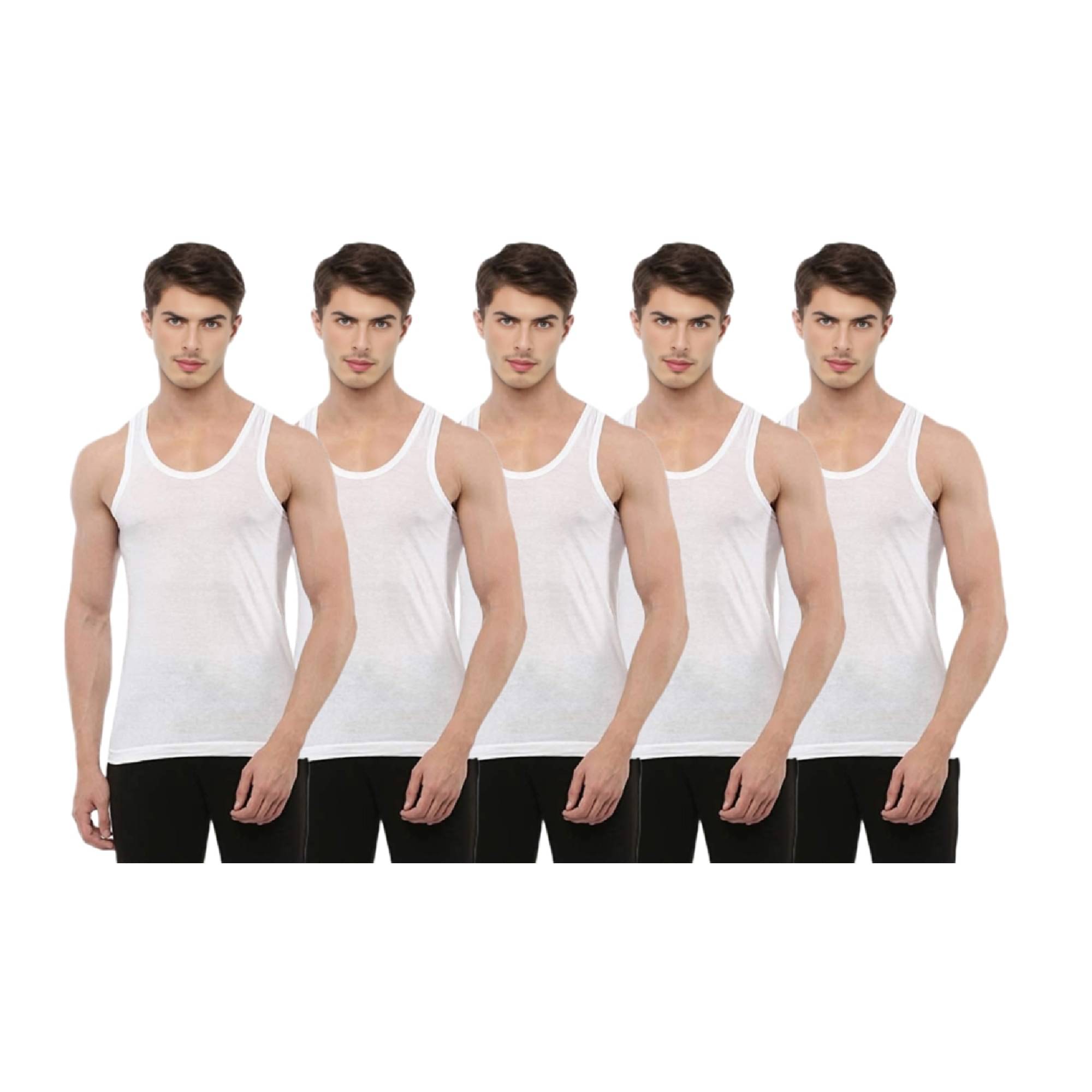     			INNERO Pack of 5 Cotton Basic Vest For Men ( White )