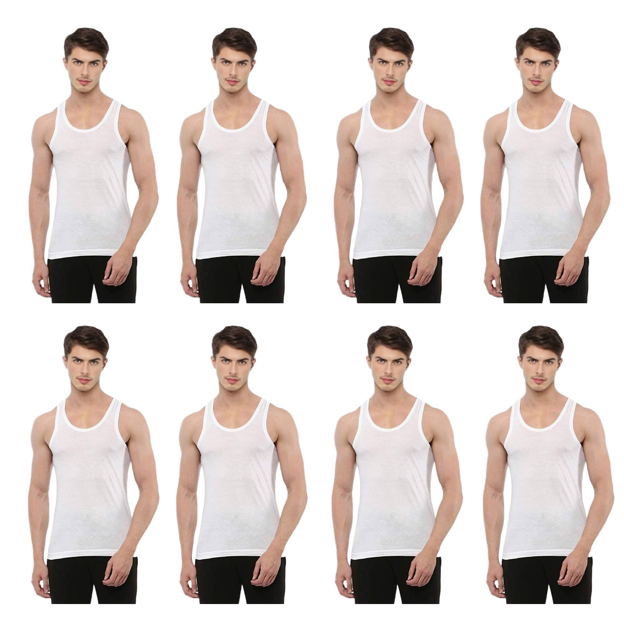 INNERO Pack of 8 Cotton Basic Vest For Men ( White ) INNERO Pack of 8 Cotton Basic Vest For Men ( White )