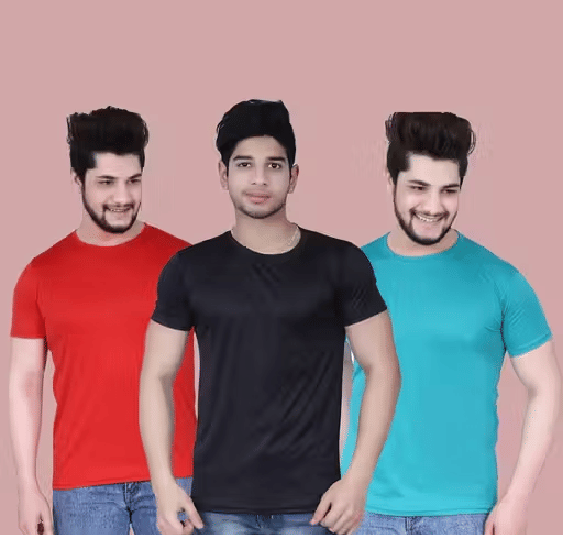 Kashi Enterprises Men Polyester Regular Fit Solid T-Shirt ( Multicolor )     			Kashi Enterprises Men Polyester Regular Fit Solid T-Shirt ( Multicolor )