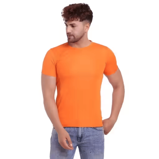 Kashi Enterprises Men Polyester Regular Fit Solid T-Shirt ( Orange ) Kashi Enterprises Men Polyester Regular Fit Solid T-Shirt ( Orange )