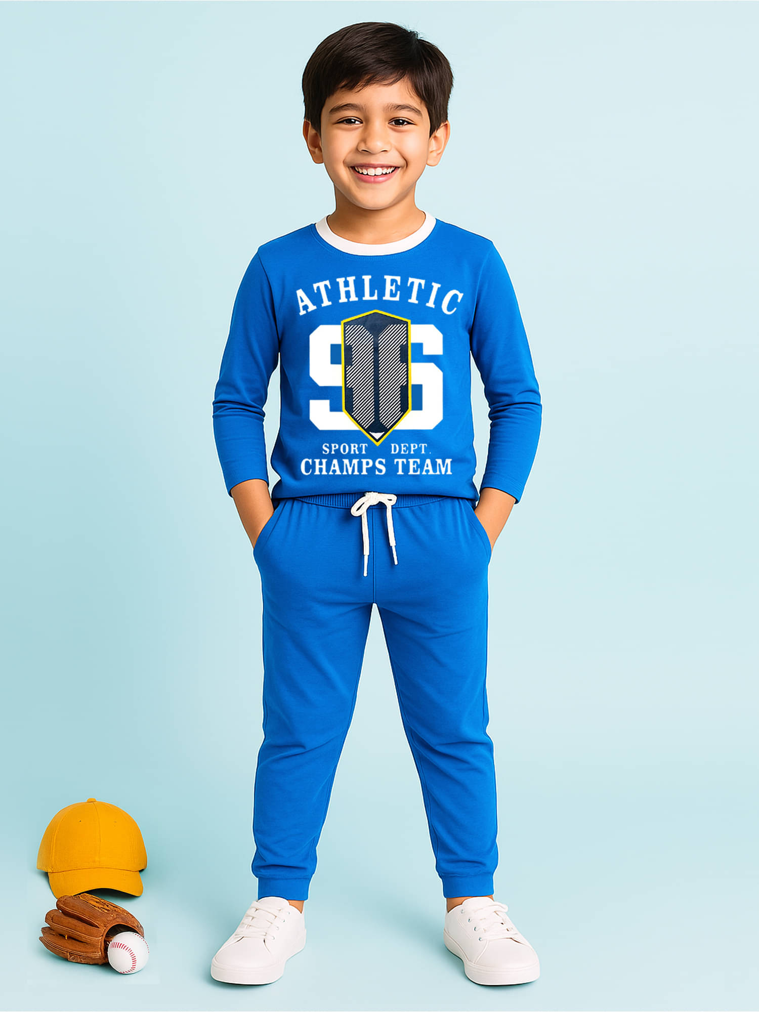     			Kuchipoo Pack of 1 Boys Cotton Blend T-Shirt & Trackpants Set ( Royal Blue )