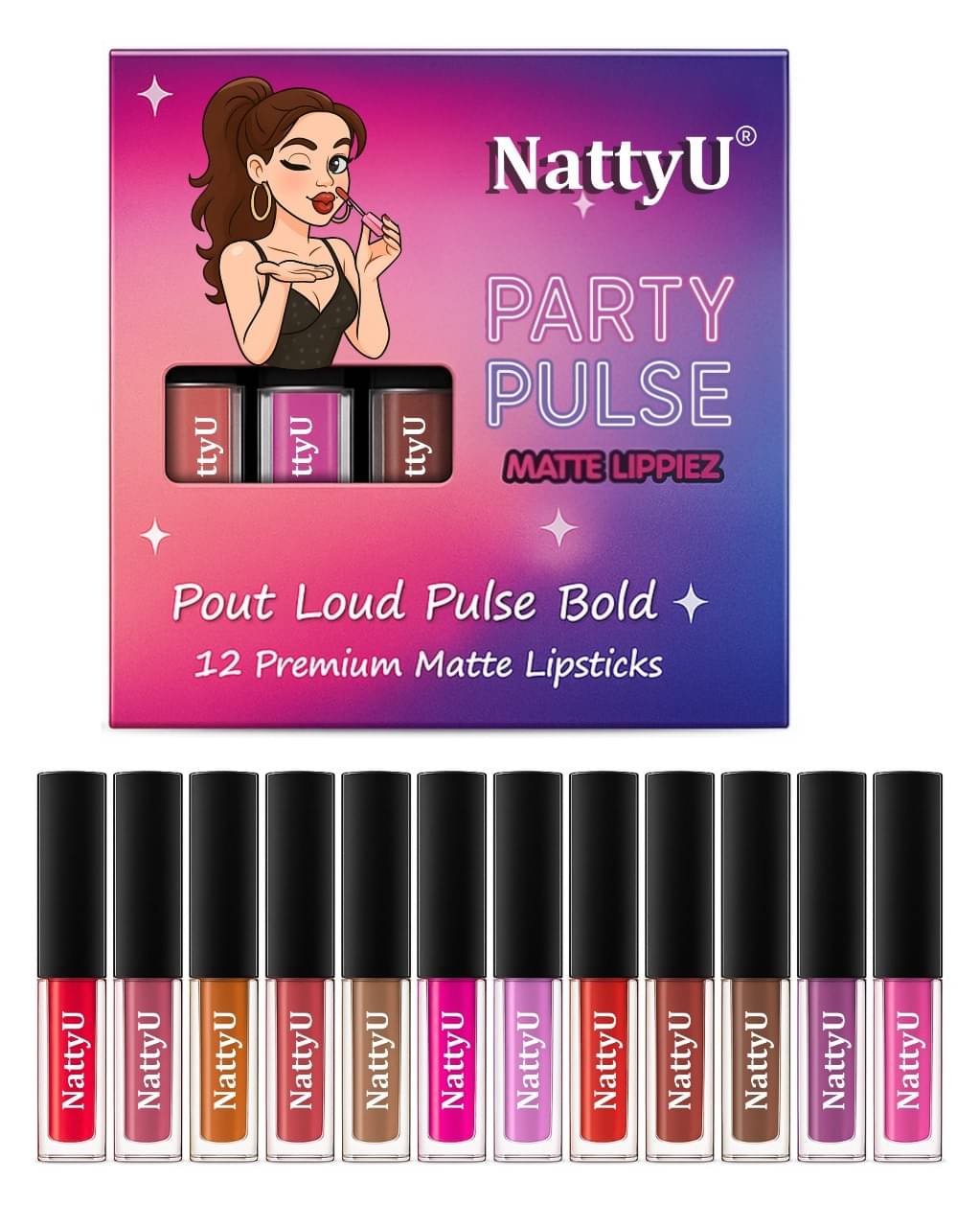 NattyU Multi Matte Long Lasting Liquid Lipstick ( Pack of 12 ) NattyU Multi Matte Long Lasting Liquid Lipstick ( Pack of 12 )