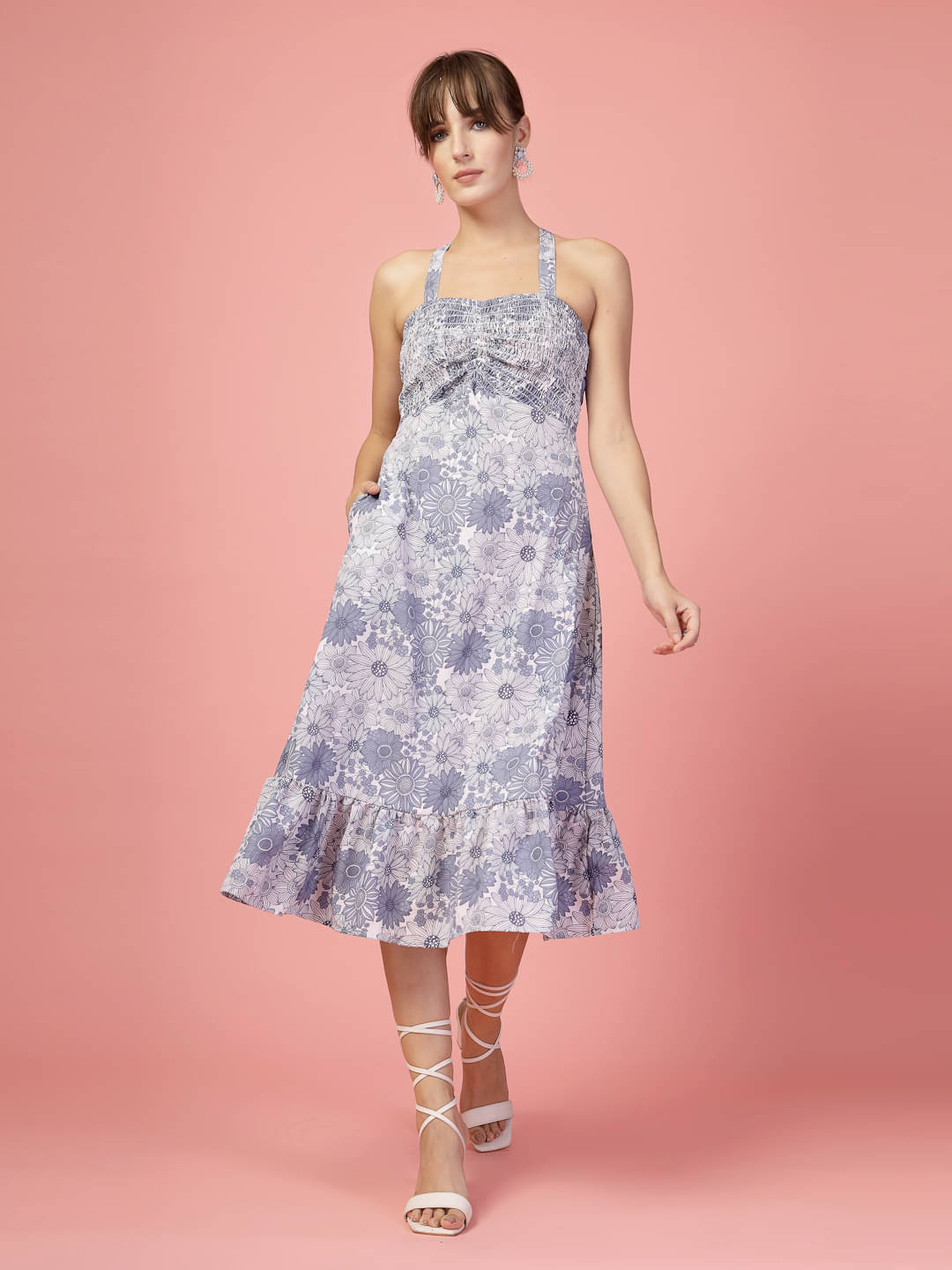     			Oomph! Women Crepe Printed A-line Dress ( Blue )