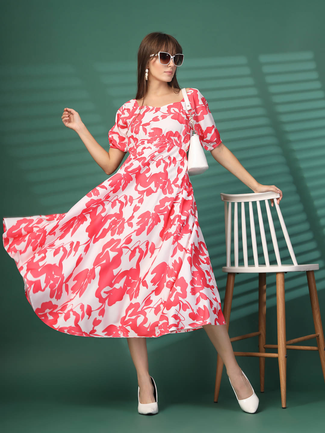 Oomph! Women Crepe Printed Fit & Flare Dress ( White ) Oomph! Women Crepe Printed Fit & Flare Dress ( White )