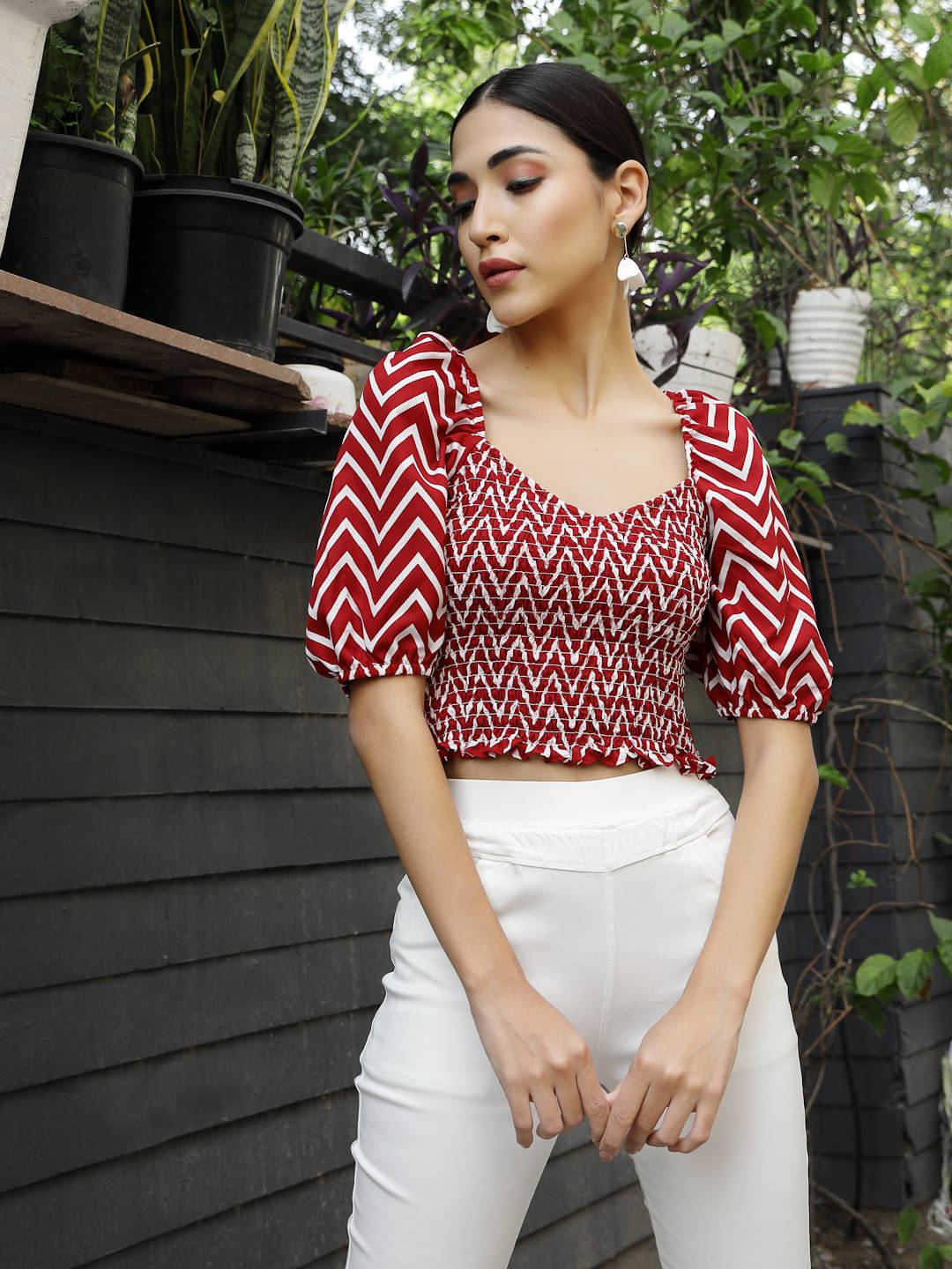 Oomph! Women's Crepe Crop Top ( Red ) Oomph! Women's Crepe Crop Top ( Red )