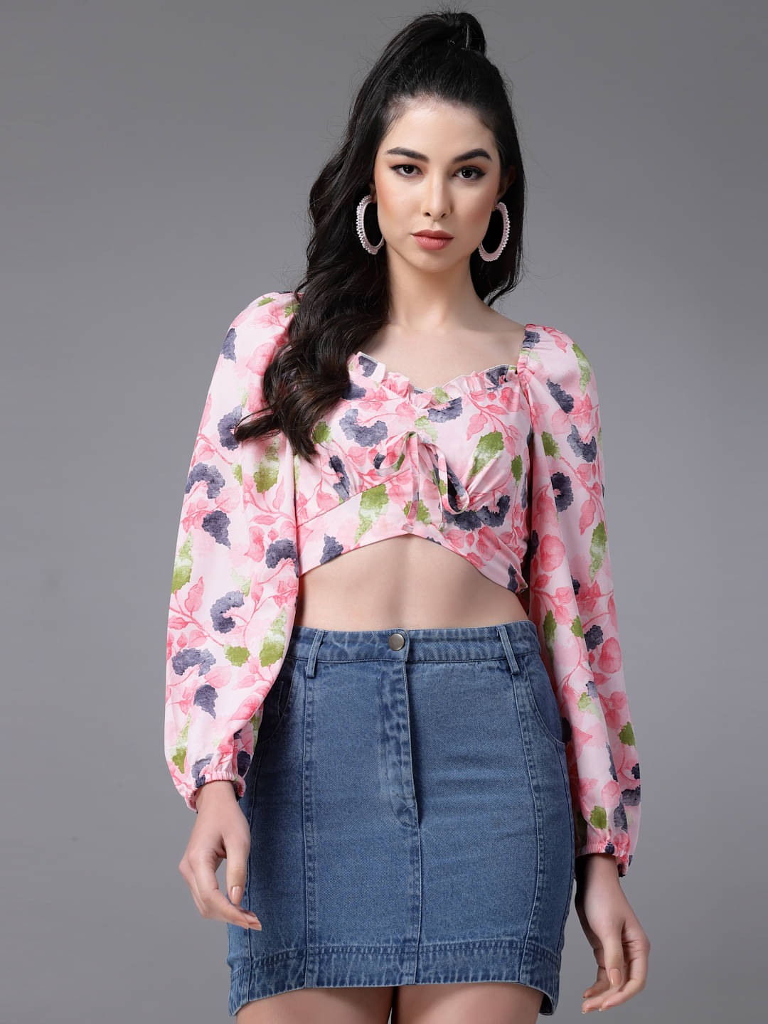 Oomph! Women's Crepe Crop Top ( Pink ) Oomph! Women's Crepe Crop Top ( Pink )
